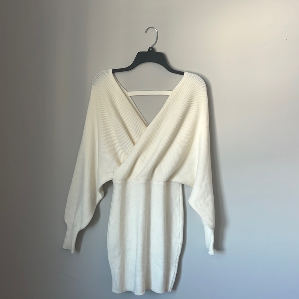 Ribbed cream sweater dress
